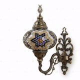 Full view of handmade Warm Tones mixed warm Turkish mosaic wall sconce on white background (ENV APN3063)