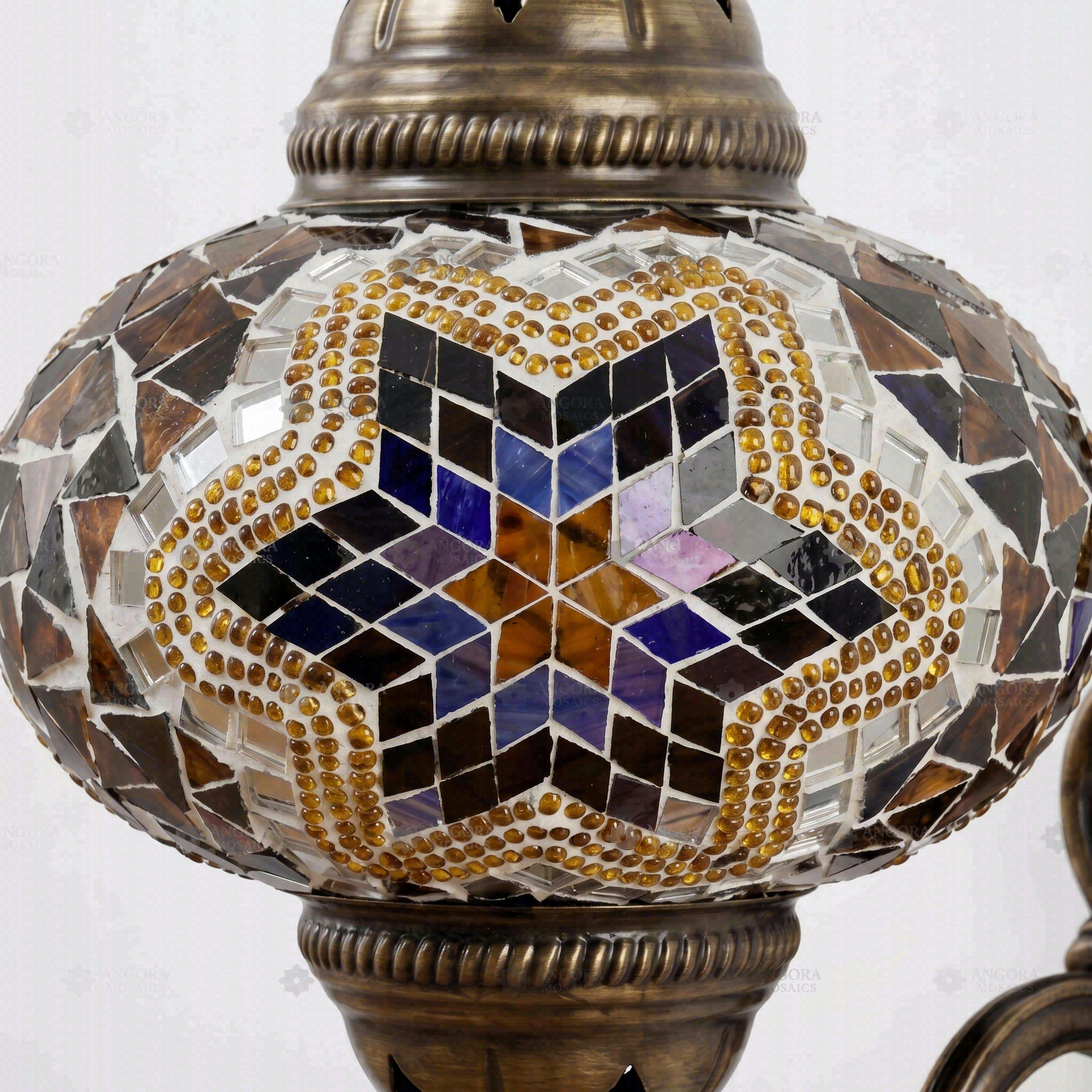 Close-up of Warm Tones mixed warm mosaic glass globe pattern — wall sconce (ENV APN3063)