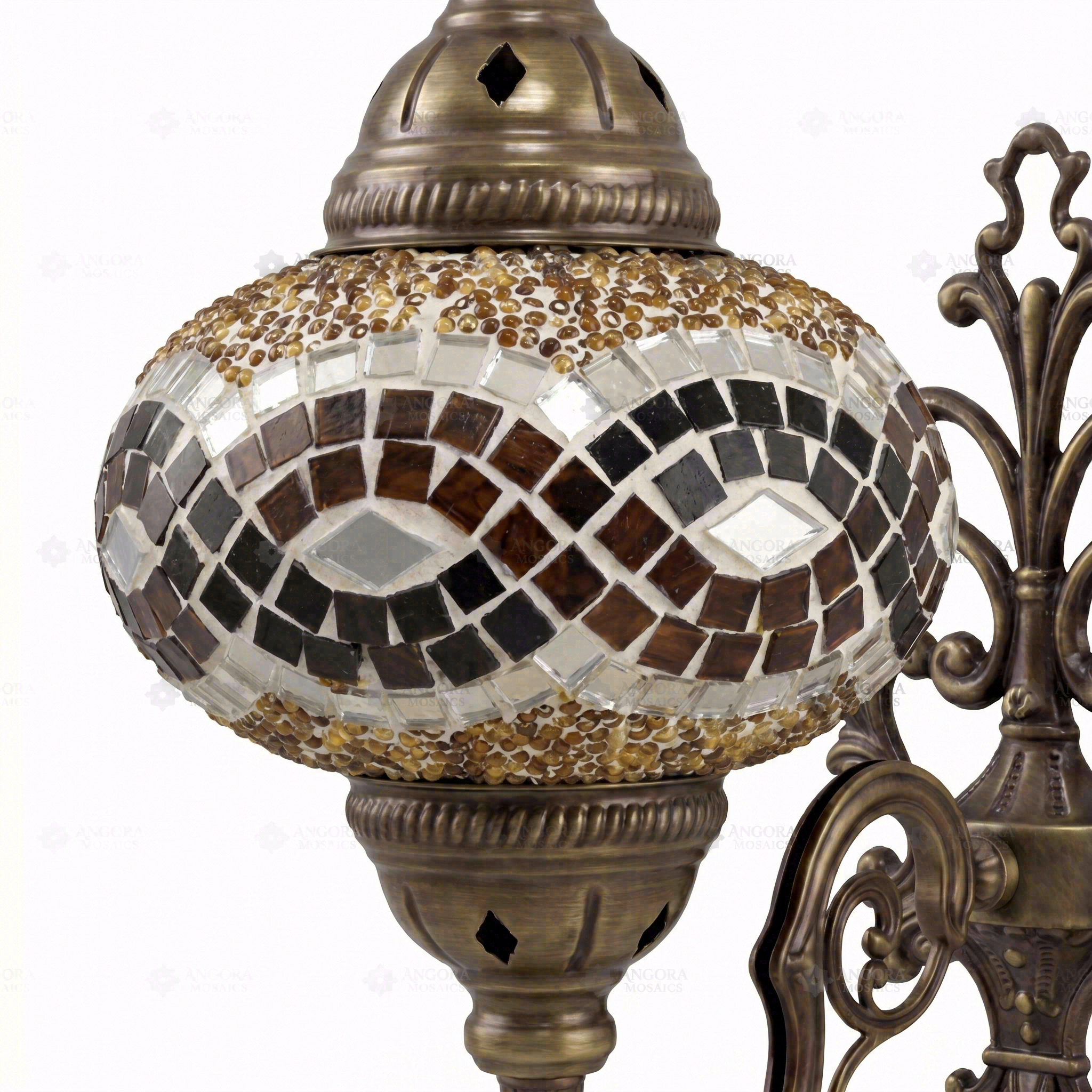 Close-up of Amber warm amber mosaic glass globe pattern — wall sconce (ENV APN3064)