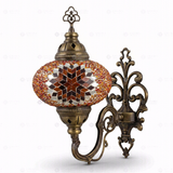 Full view of handmade Amber warm amber Turkish mosaic wall sconce on white background (ENV APN3065)