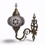 Full view of handmade Purple purple jewel Turkish mosaic wall sconce on white background (ENV APN3087)