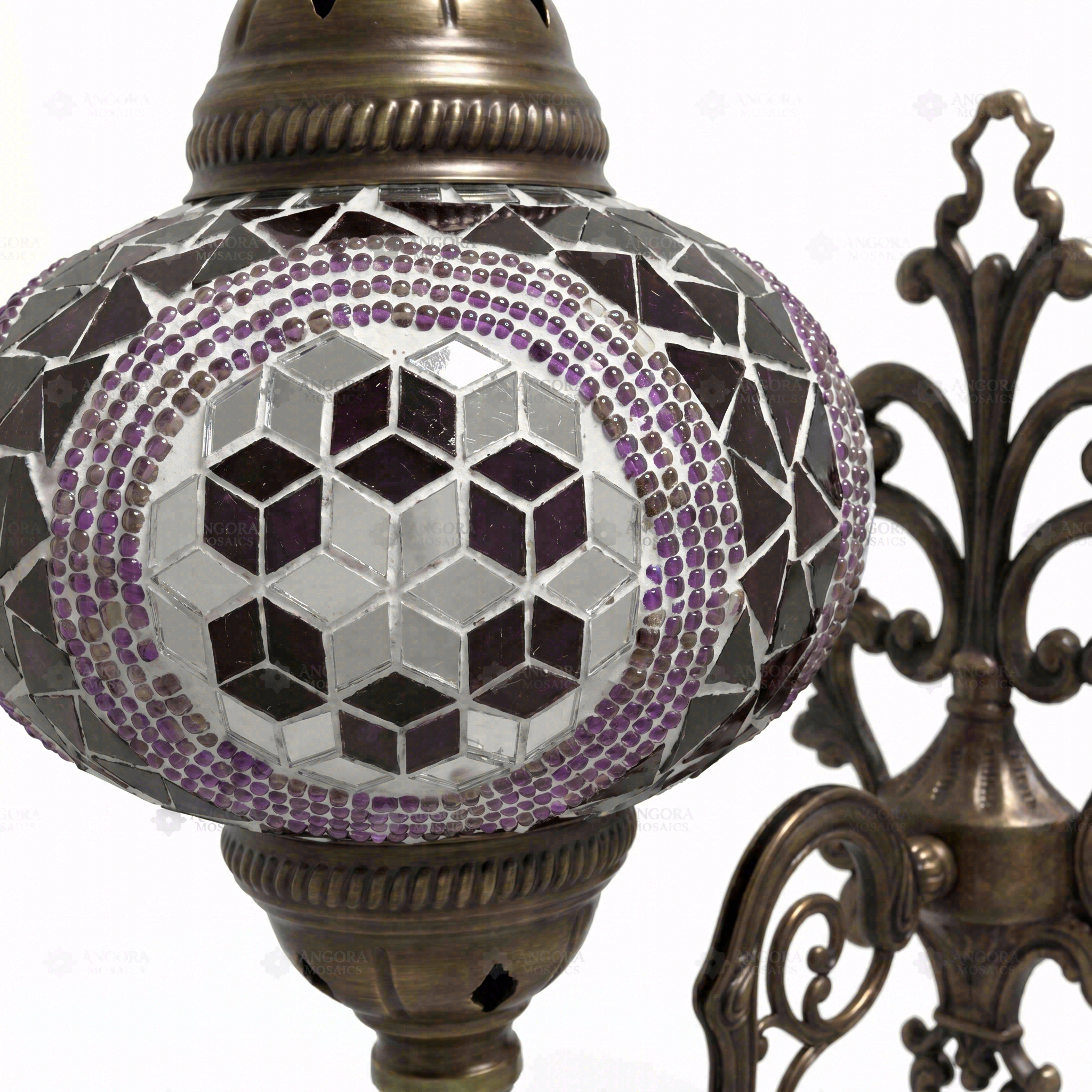 Close-up of Purple purple jewel mosaic glass globe pattern — wall sconce (ENV APN3087)