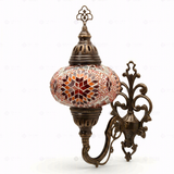 Full view of handmade Amber warm amber Turkish mosaic wall sconce on white background (ENV APN3090)
