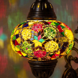 Lit close-up of mosaic glass globe — Multicolor wall sconce glowing (ENV APN3091)