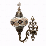 Full view of handmade Amber warm amber Turkish mosaic wall sconce on white background (ENV APN3092)