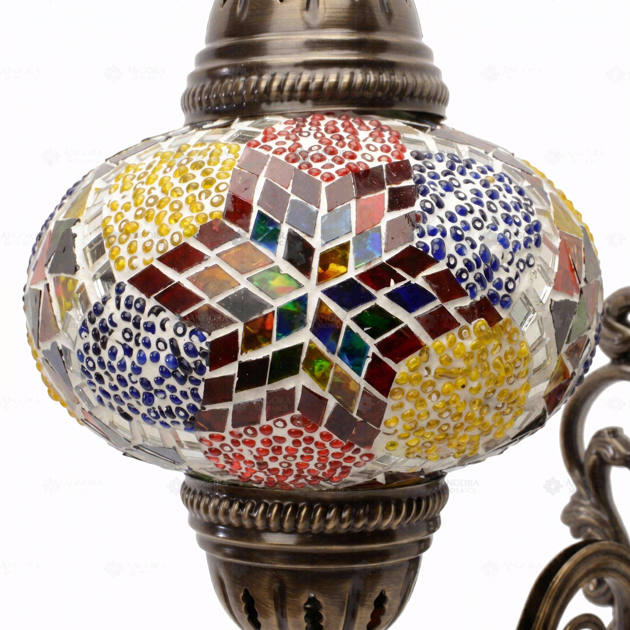 Close-up of Multicolor multicolor jewel mosaic glass globe pattern — wall sconce (ENV APN3093)