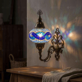 Blue blue jewel Turkish mosaic wall sconce in styled room — handmade Moroccan wall sconce (ENV APN3094)