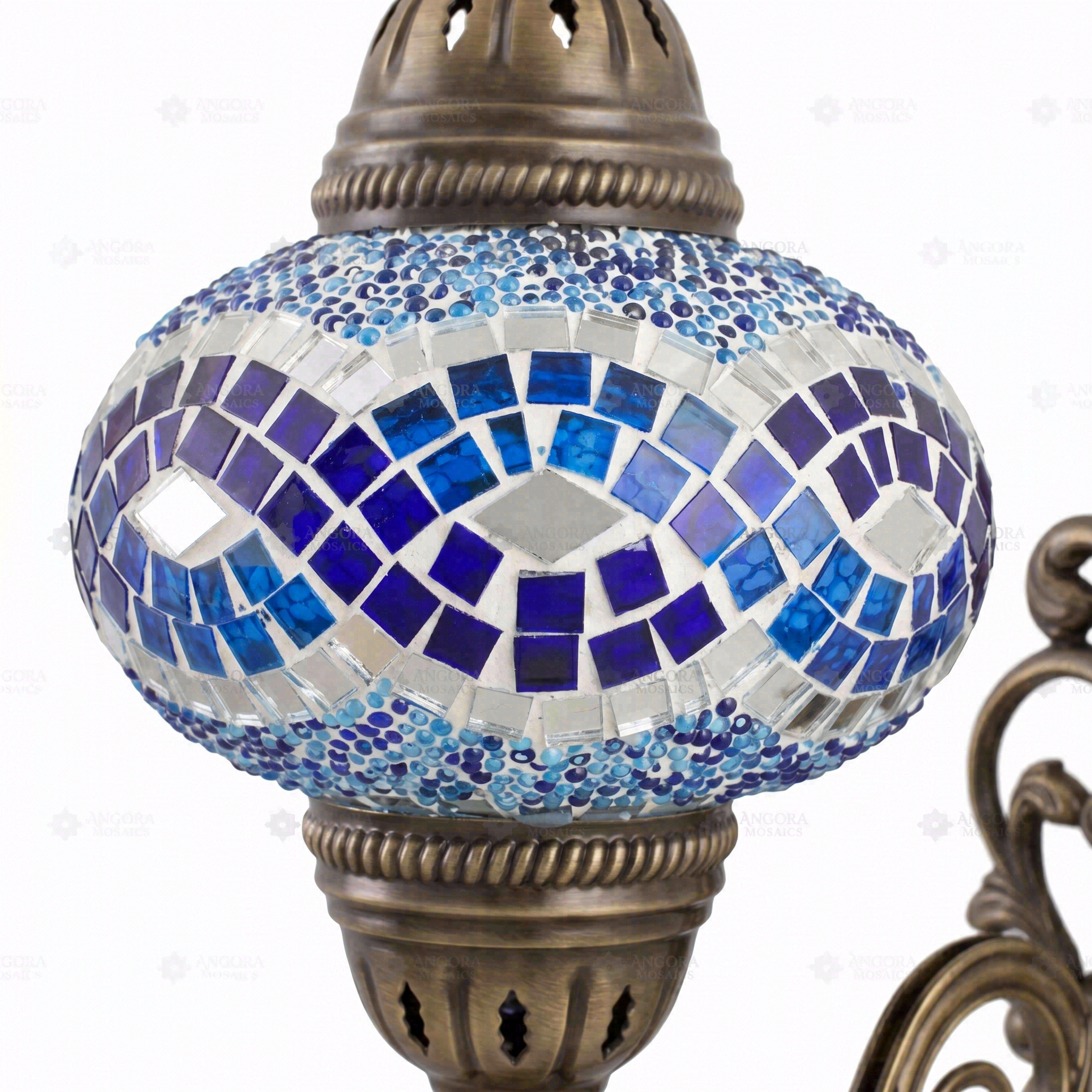Close-up of Blue blue jewel mosaic glass globe pattern — wall sconce (ENV APN3094)