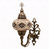 Full view of handmade Amber warm amber Turkish mosaic wall sconce on white background (ENV APN3097)