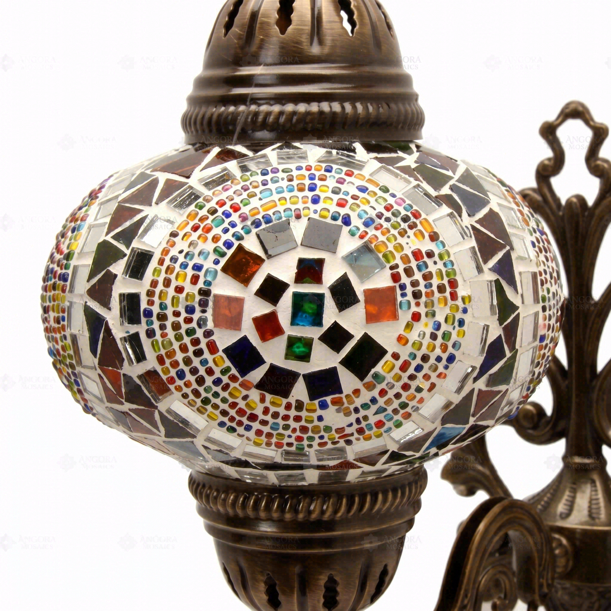 Close-up of Multicolor multicolor jewel mosaic glass globe pattern — wall sconce (ENV APN3099)