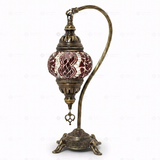Full view of handmade Red ruby red Turkish mosaic table lamp on white background (ENV DVN1003)