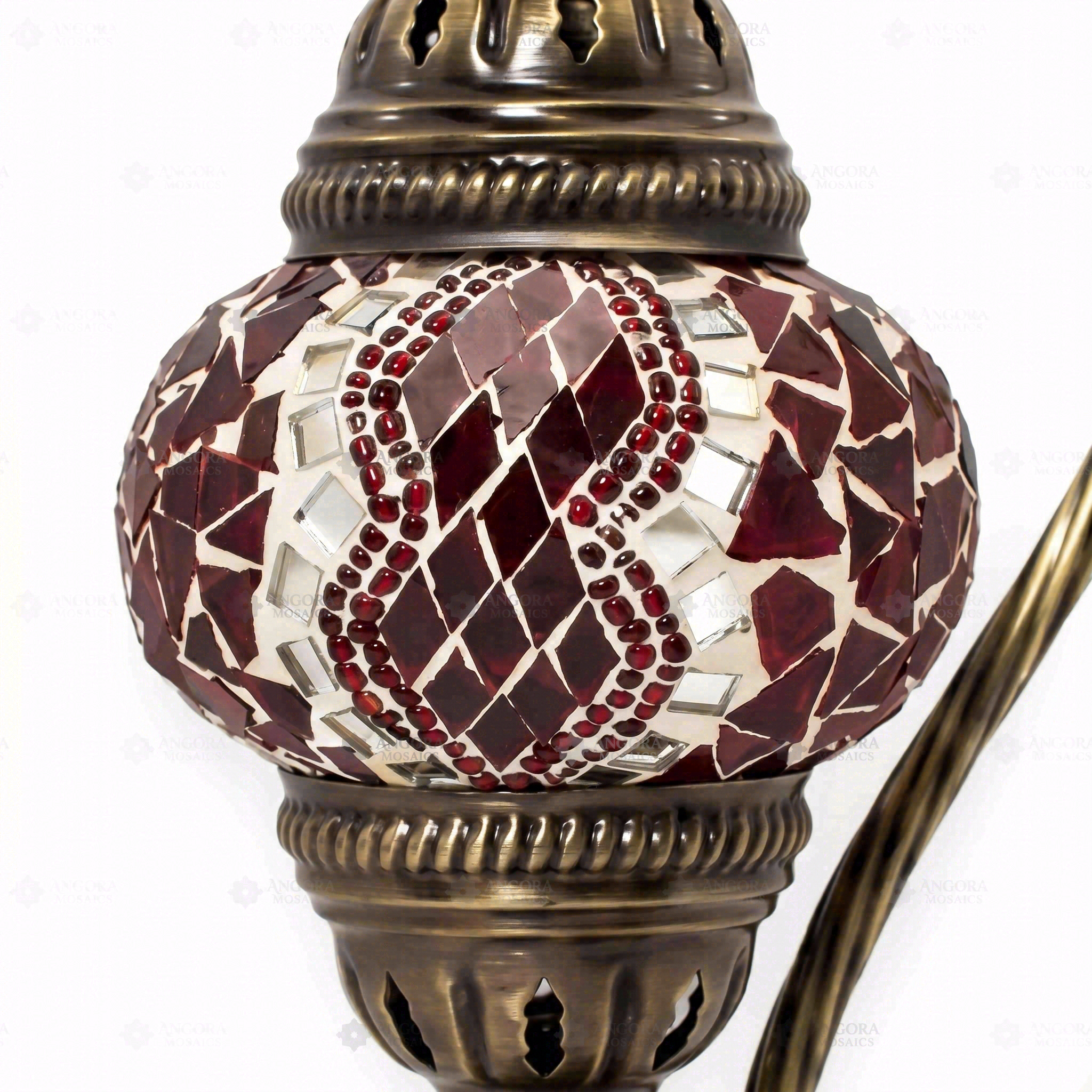 Close-up of Red ruby red mosaic glass globe pattern — table lamp (ENV DVN1003)