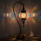 Multicolor Turkish mosaic table lamp illuminated, showing colorful light projection (ENV DVN1013)