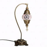 Full view of handmade Pink pink rose Turkish mosaic table lamp on white background (ENV DVN1034)