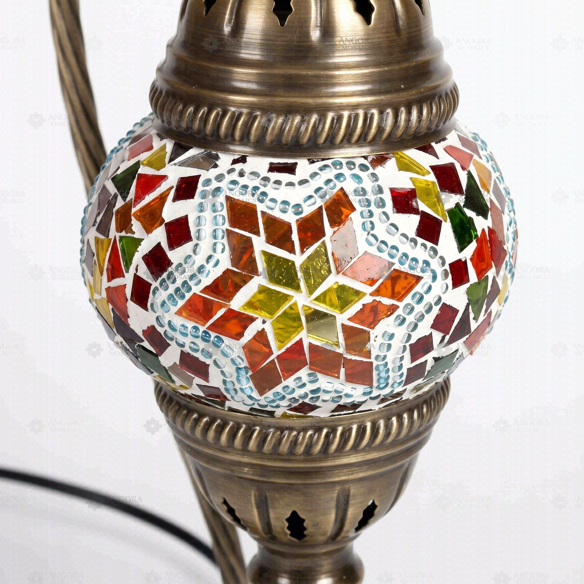 Close-up of Multicolor multicolor jewel mosaic glass globe pattern — table lamp (ENV DVN1042)