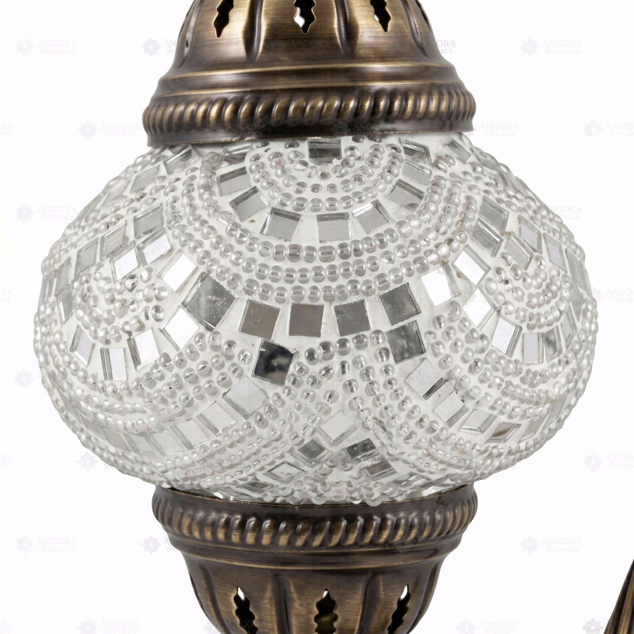 Close-up of White white glow mosaic glass globe pattern — table lamp (ENV DVN2001)