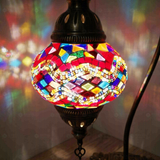 Lit close-up of mosaic glass globe — Multicolor table lamp glowing (ENV DVN2012)