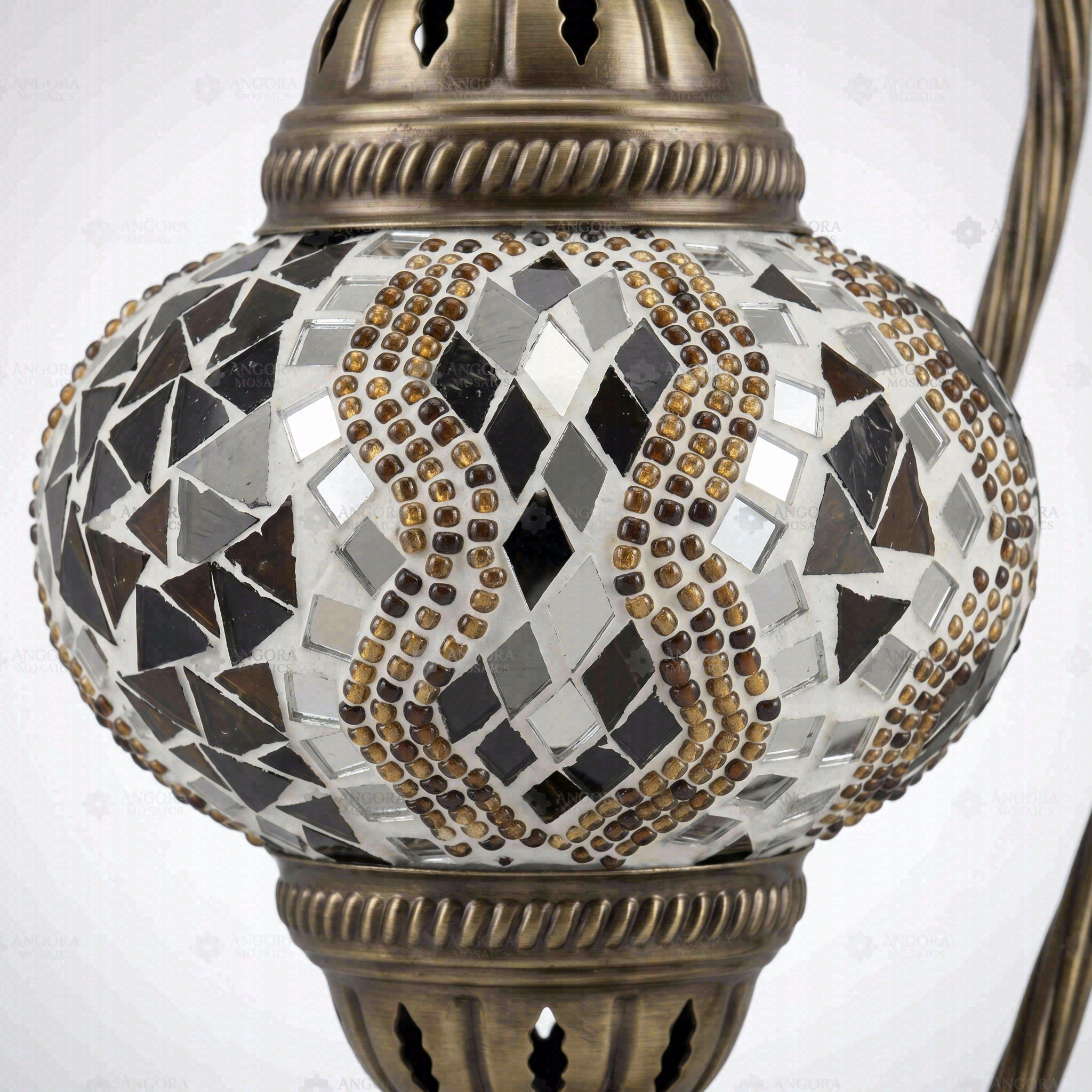 Close-up of Warm Tones mixed warm mosaic glass globe pattern — table lamp (ENV DVN2025)
