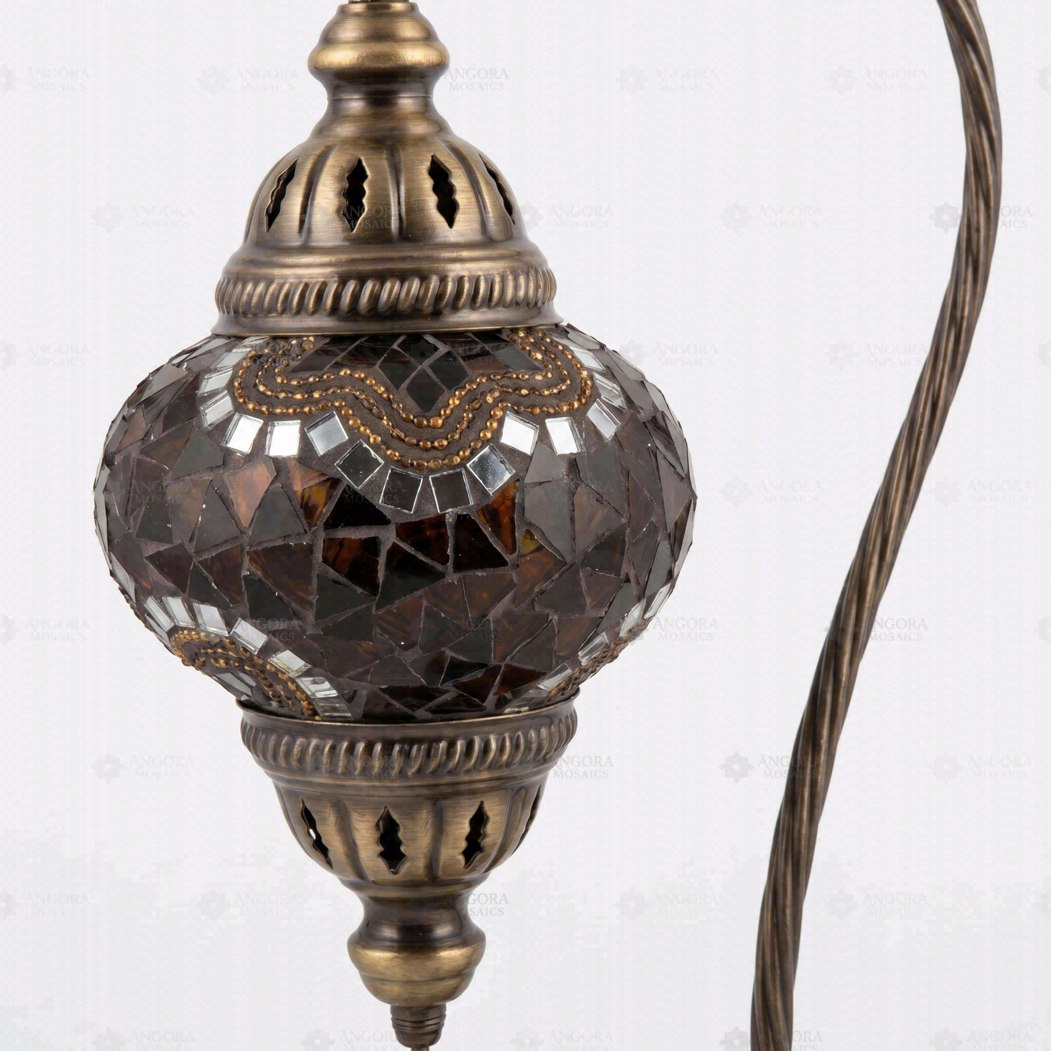 Close-up of Amber warm amber mosaic glass globe pattern — table lamp (ENV DVN2079)