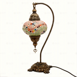 Full view of handmade Multicolor multicolor jewel Turkish mosaic table lamp on white background (ENV DVN3004)