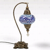 Full view of handmade Blue blue jewel Turkish mosaic table lamp on white background (ENV DVN3005)