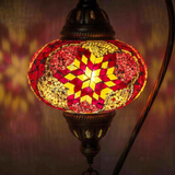 Lit close-up of mosaic glass globe — Pink table lamp glowing (ENV DVN3008)