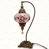 Full view of handmade Pink pink rose Turkish mosaic table lamp on white background (ENV DVN3008)