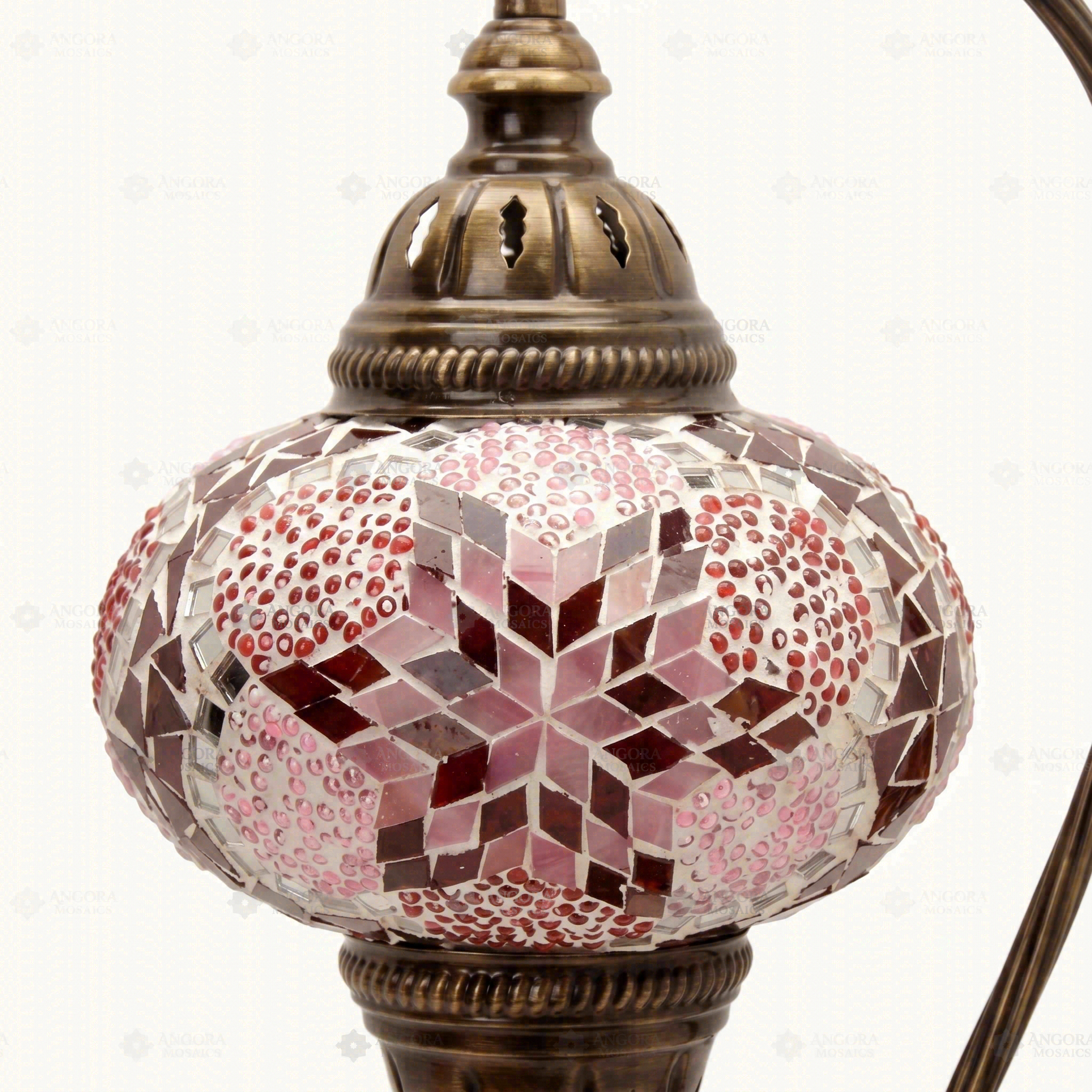 Close-up of Pink pink rose mosaic glass globe pattern — table lamp (ENV DVN3008)