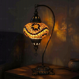Amber warm amber Turkish mosaic table lamp in styled room — handmade Moroccan table lamp (ENV DVN3009)