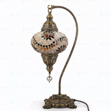 Full view of handmade Amber warm amber Turkish mosaic table lamp on white background (ENV DVN3009)