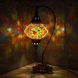 Multicolor Turkish mosaic table lamp illuminated, showing colorful light projection (ENV DVN3010)