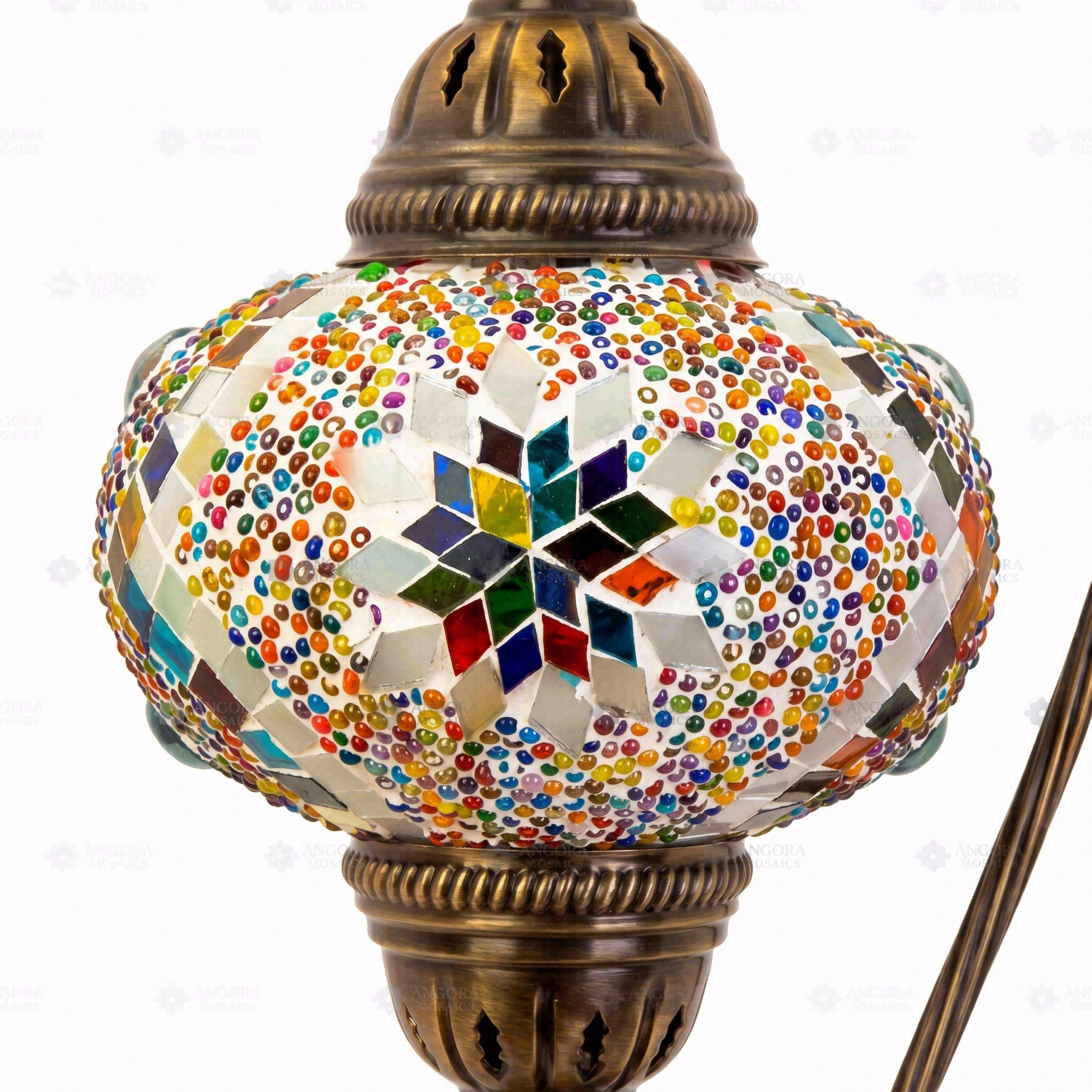 Close-up of Multicolor multicolor jewel mosaic glass globe pattern — table lamp (ENV DVN3010)