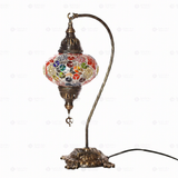 Full view of handmade Multicolor multicolor jewel Turkish mosaic table lamp on white background (ENV DVN3012)