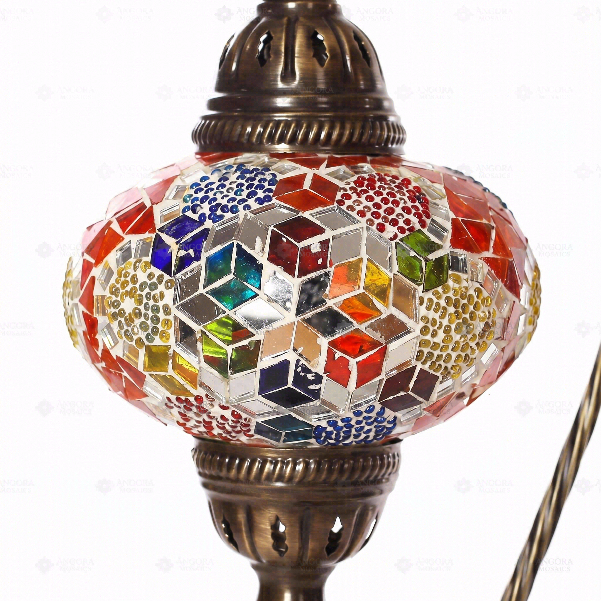 Close-up of Multicolor multicolor jewel mosaic glass globe pattern — table lamp (ENV DVN3012)