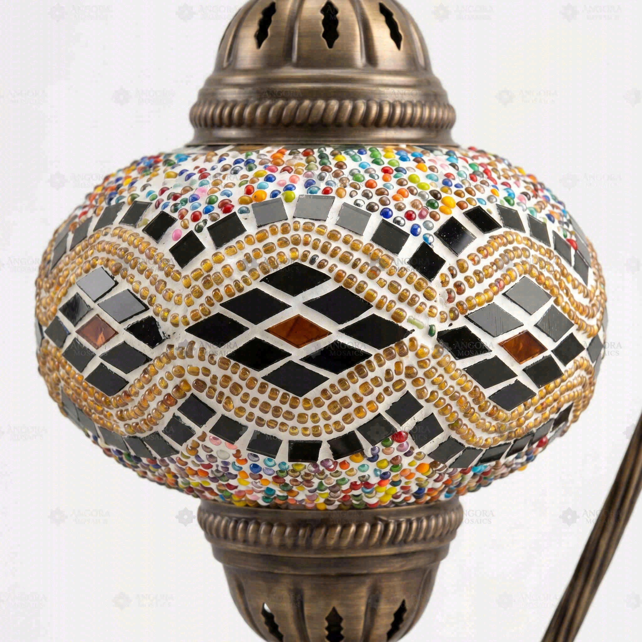 Close-up of Warm Tones mixed warm mosaic glass globe pattern — table lamp (ENV DVN3013)