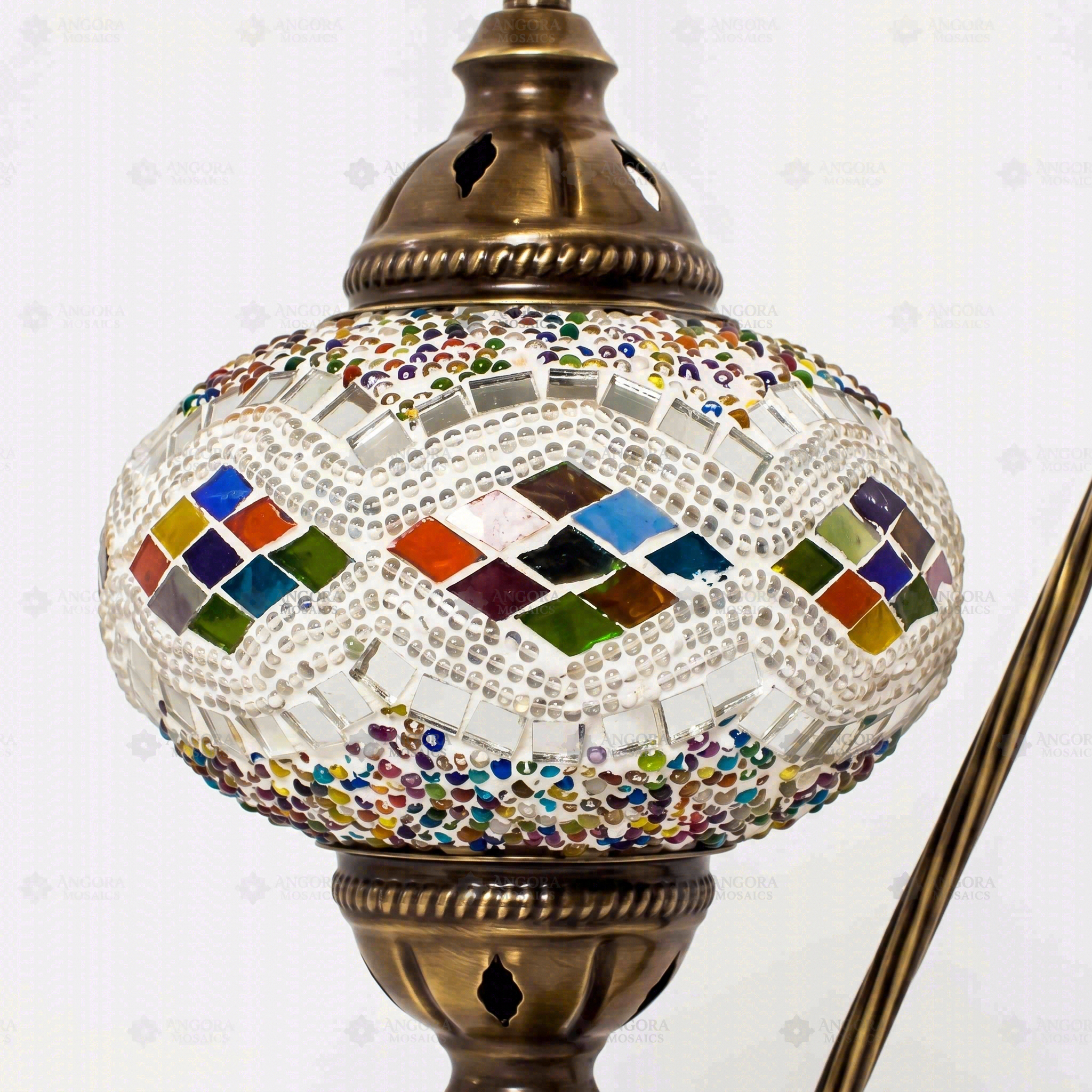 Close-up of Multicolor multicolor jewel mosaic glass globe pattern — table lamp (ENV DVN3014)
