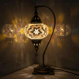 White Turkish mosaic table lamp illuminated, showing colorful light projection (ENV DVN3015)