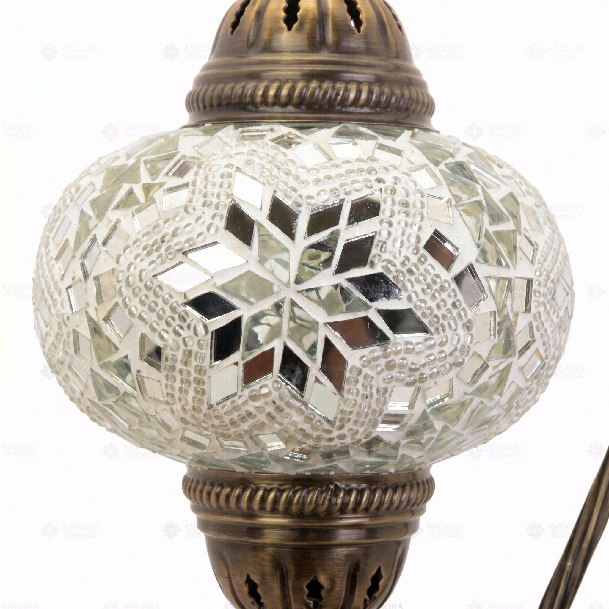 Close-up of White white glow mosaic glass globe pattern — table lamp (ENV DVN3015)