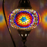 Lit close-up of mosaic glass globe — Multicolor table lamp glowing (ENV DVN3018)