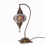 Full view of handmade Multicolor multicolor jewel Turkish mosaic table lamp on white background (ENV DVN3018)