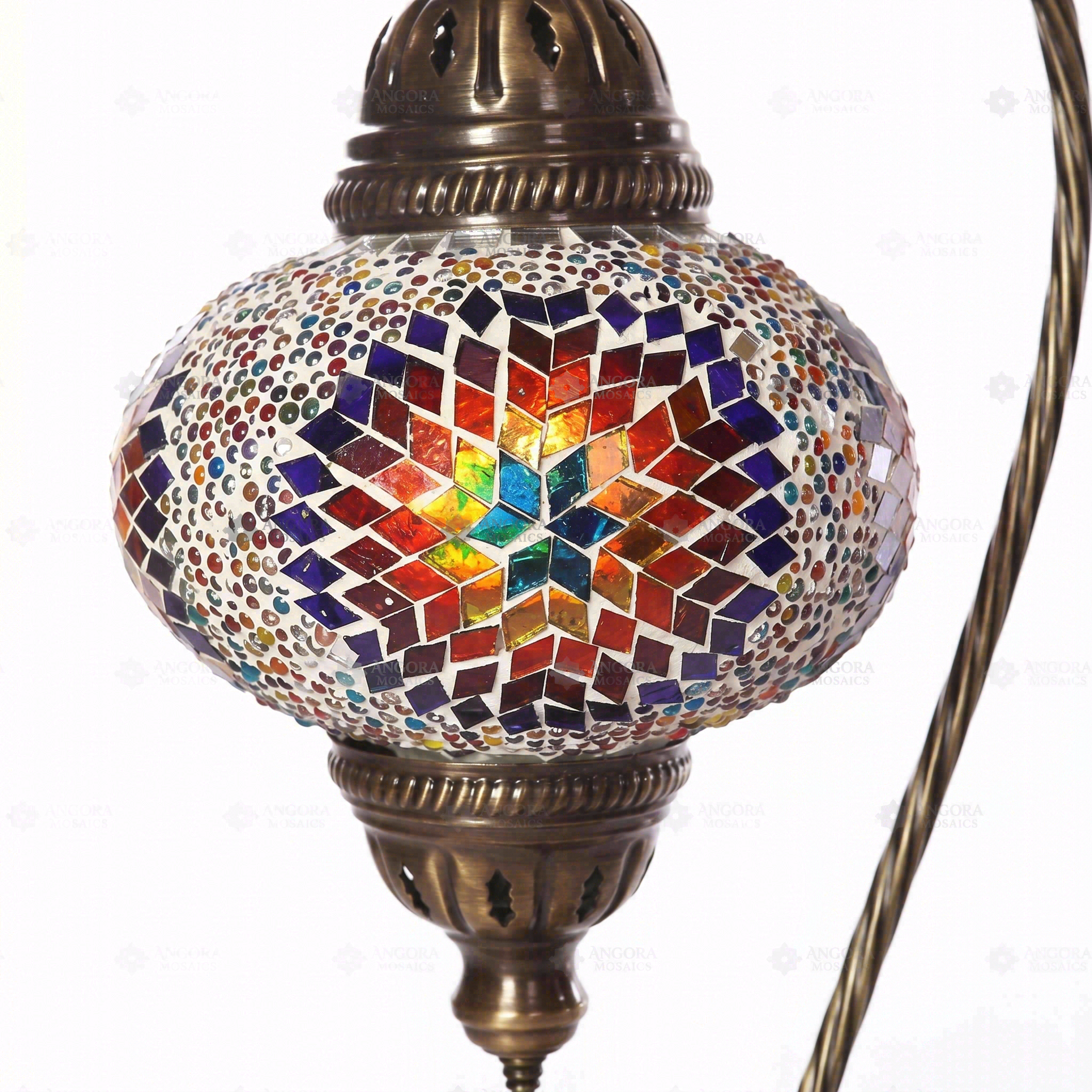 Close-up of Multicolor multicolor jewel mosaic glass globe pattern — table lamp (ENV DVN3018)