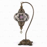 Full view of handmade Warm Tones mixed warm Turkish mosaic table lamp on white background (ENV DVN3019)