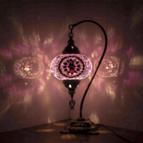 Pink Turkish mosaic table lamp illuminated, showing colorful light projection (ENV DVN3020)