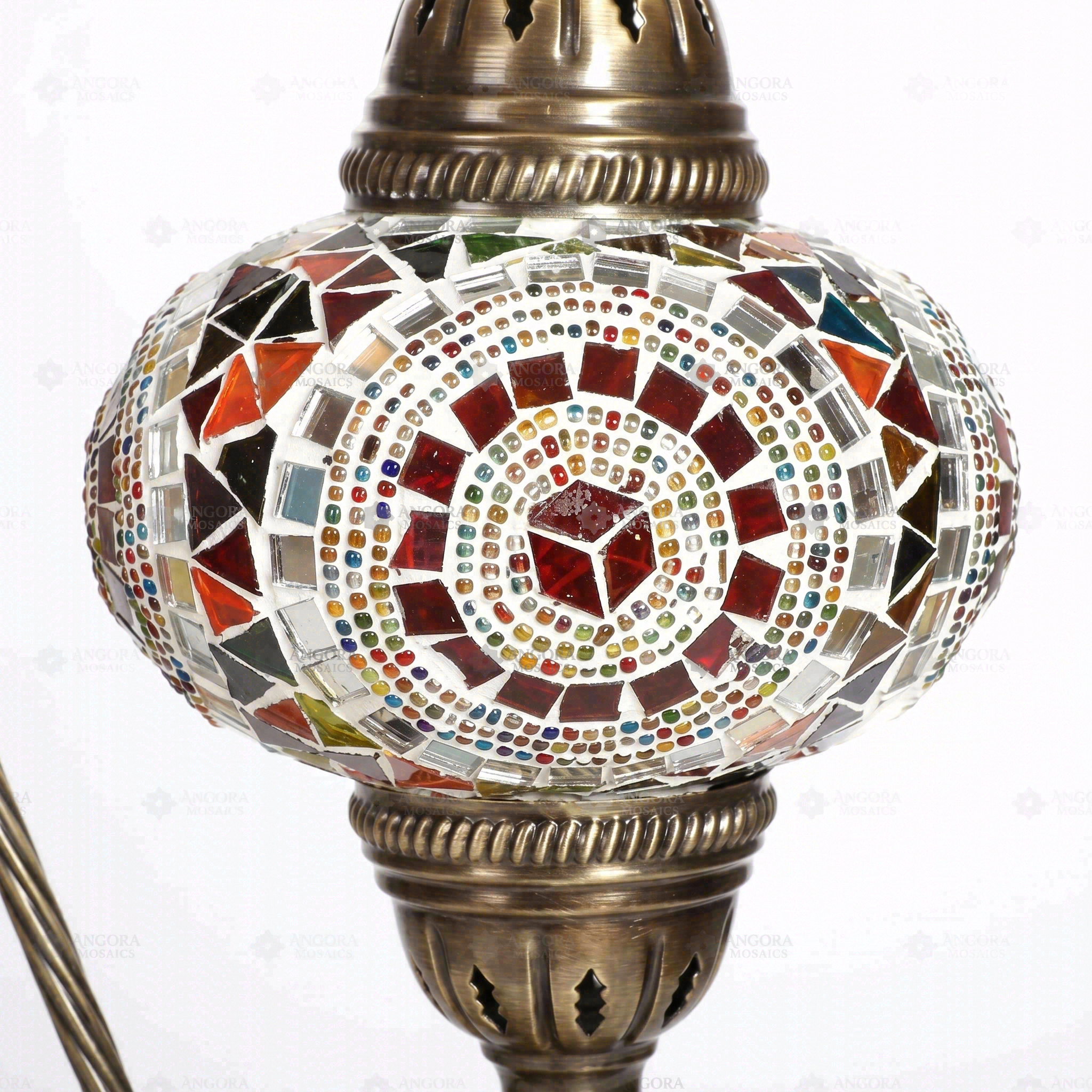 Close-up of Multicolor multicolor jewel mosaic glass globe pattern — table lamp (ENV DVN3021)