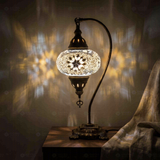 White white glow Turkish mosaic table lamp in styled room — handmade Moroccan table lamp (ENV DVN3022)