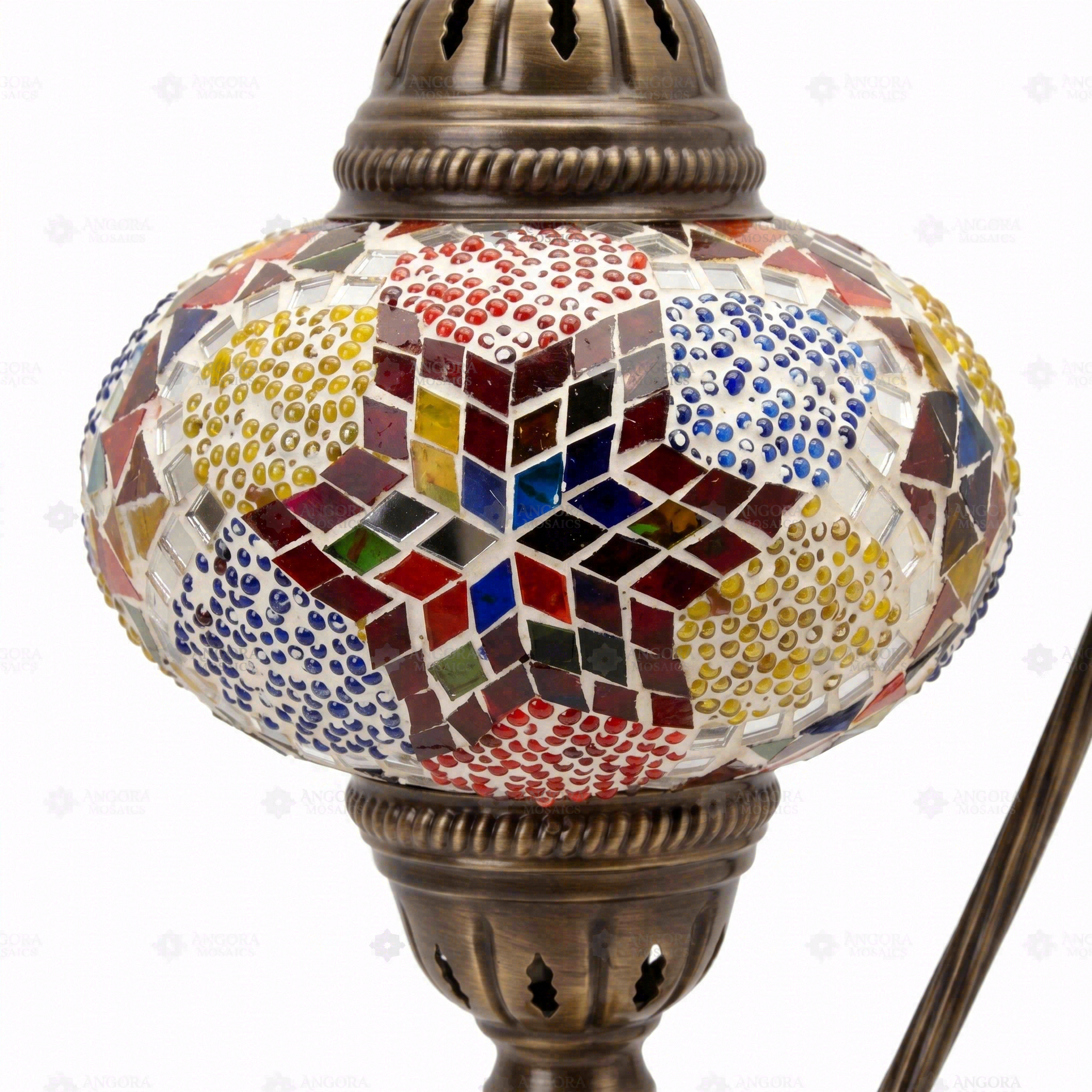 Close-up of Multicolor multicolor jewel mosaic glass globe pattern — table lamp (ENV DVN3024)