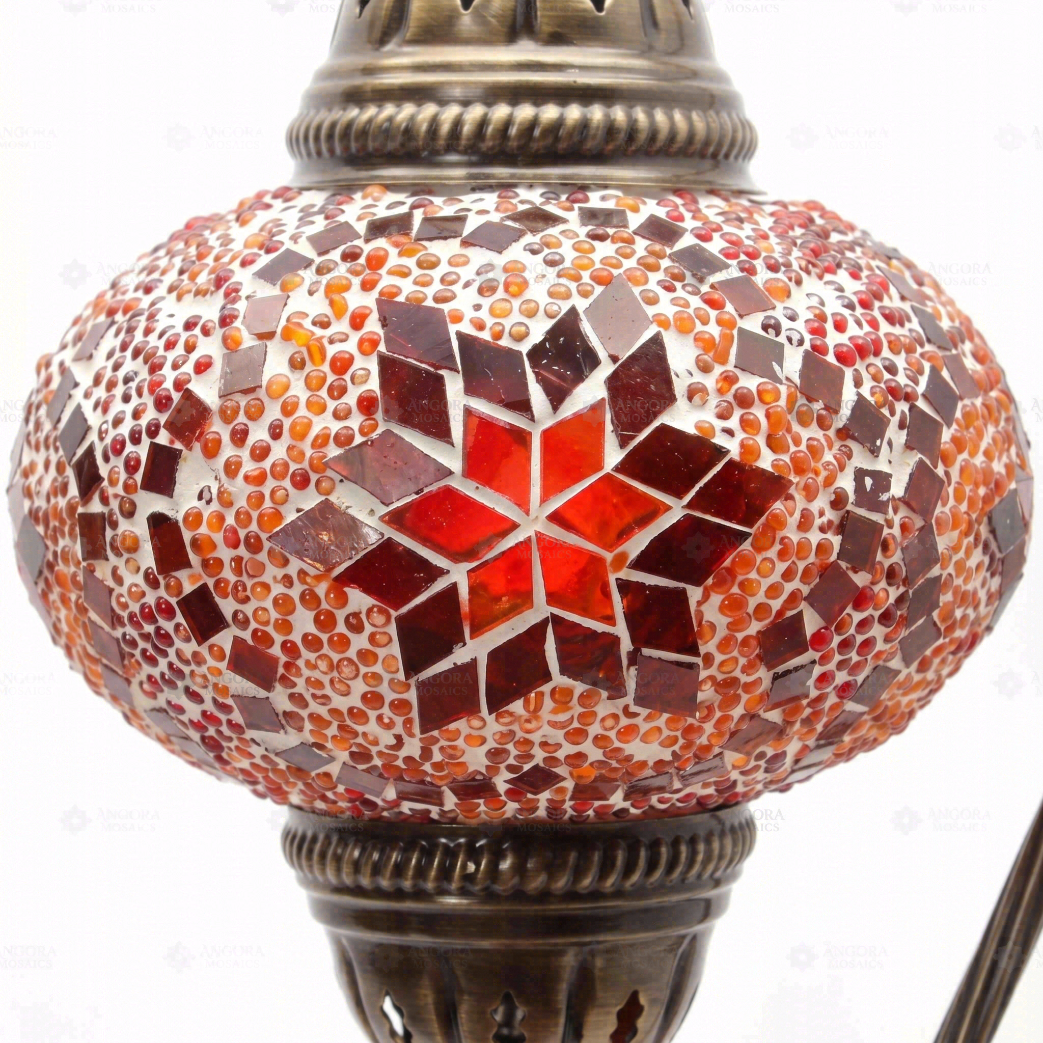 Close-up of Amber warm amber mosaic glass globe pattern — table lamp (ENV DVN3025)