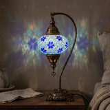 Blue blue jewel Turkish mosaic table lamp in styled room — handmade Moroccan table lamp (ENV DVN3027)