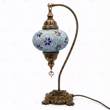 Full view of handmade Blue blue jewel Turkish mosaic table lamp on white background (ENV DVN3027)