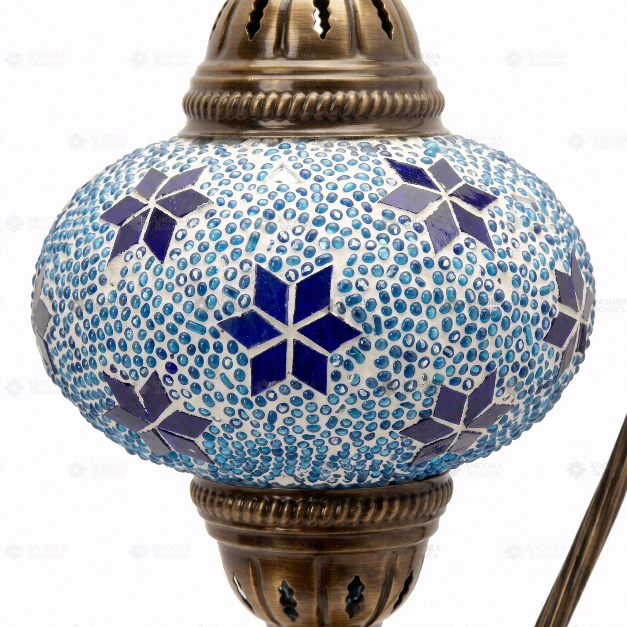Close-up of Blue blue jewel mosaic glass globe pattern — table lamp (ENV DVN3027)
